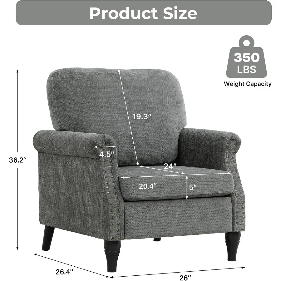 Accent Chair Set of 2 for Living Room Modern Mid Century Reading Chair Armchair High Back Upholstered Armchair with Wooden Legs
