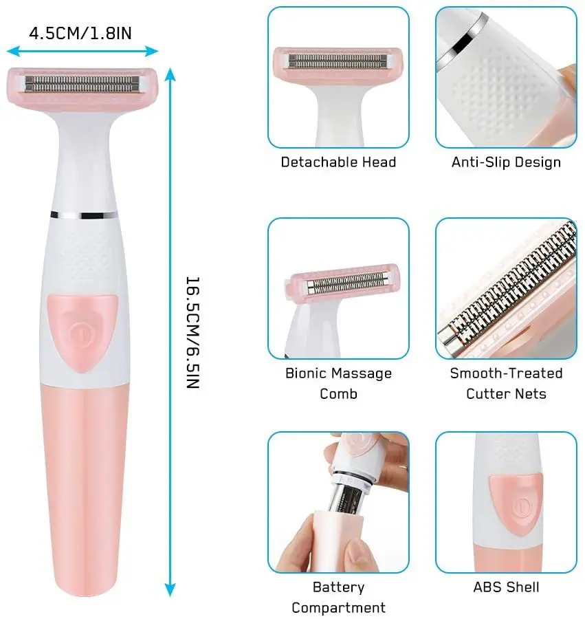 Women Shaver/Trimmer Rechargeable Pubic Hair Trimmer for Arms Legs Underarms Bikini Area, Wet & Dry Painless