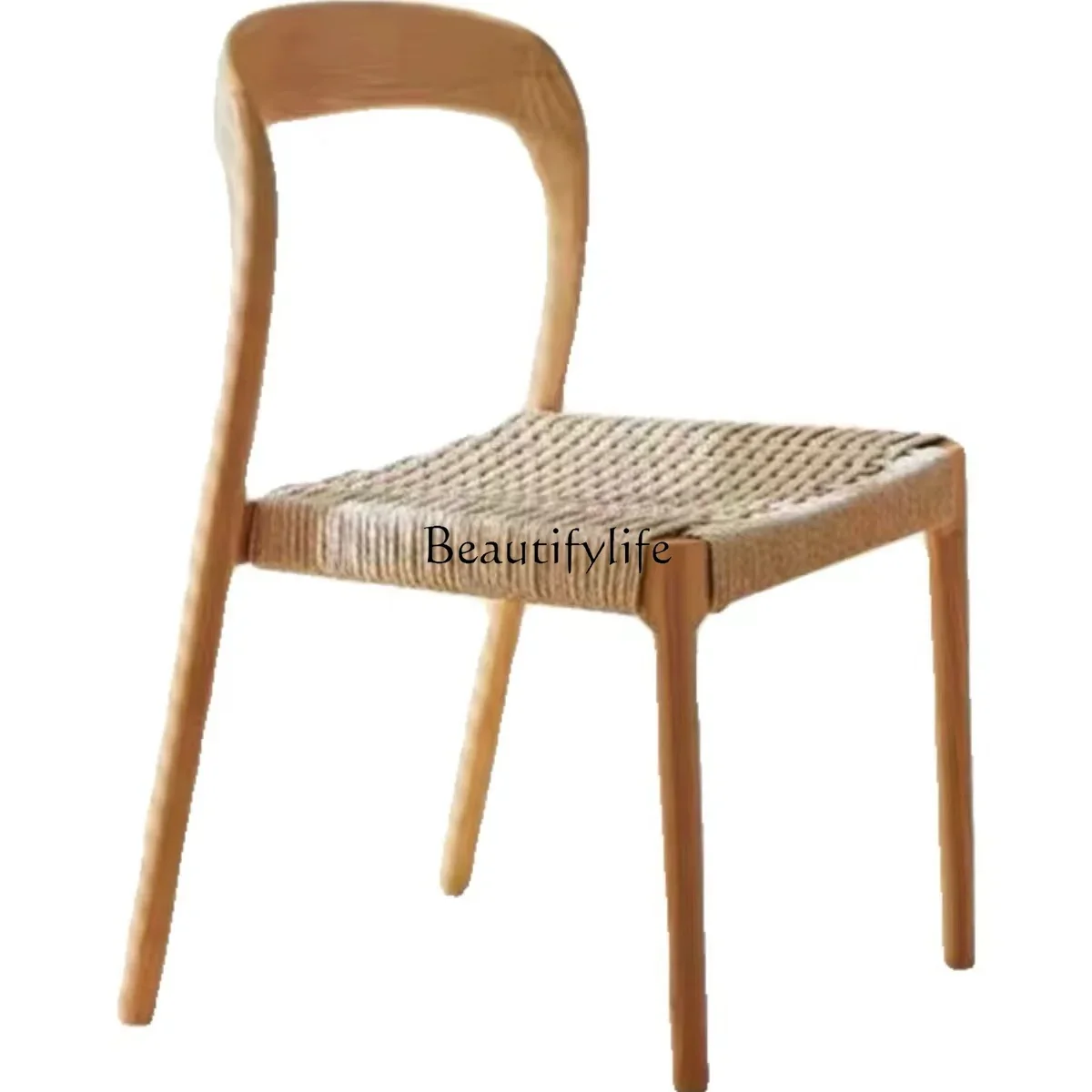 

LD33Nordic Solid Wood Rope-Woven Dining Chair Retro Retro Style Backrest Leisure Coffee Shop Chair
