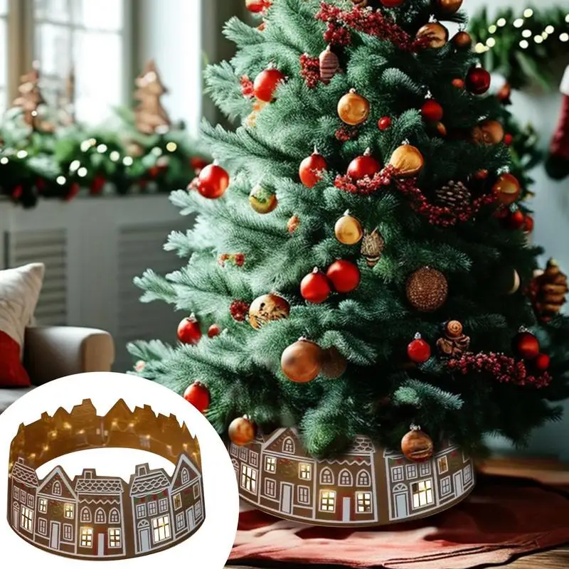 Casa de pan de jengibre árbol de Navidad falda Collar 26/28 pulgadas LED Collar de árbol de Navidad soporte decoración de Año Nuevo suministros festivos