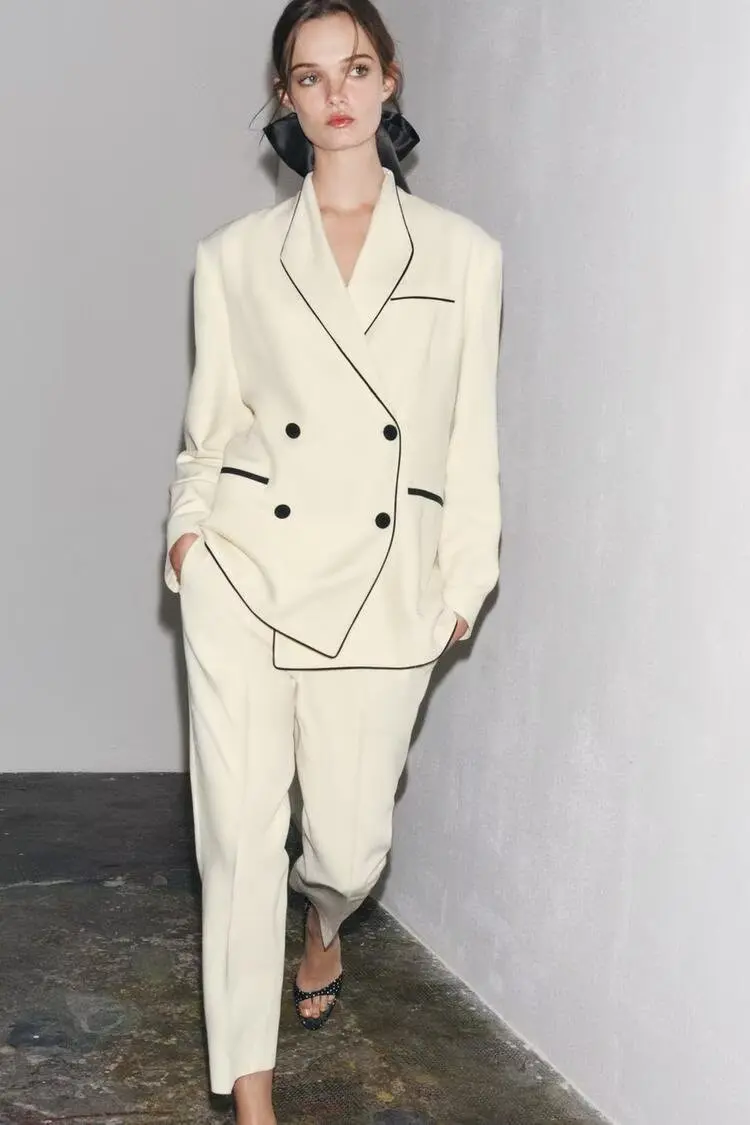 

BB6475 ZA25 summer new women's high-end long sleeved lapel contrasting color trimmed suit jacket 3085694