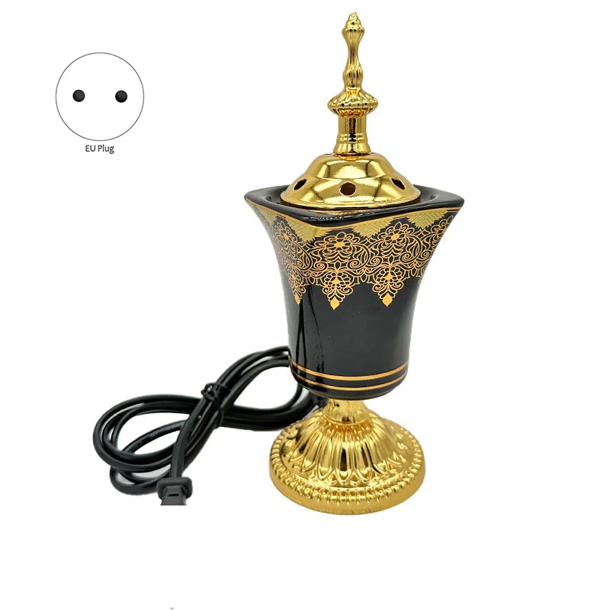 A44TElectric Incense Burner Frankincense Incense Holder Vintage Arabic Censer Burner Home Office Yoga Spa Ornament EU Plug
