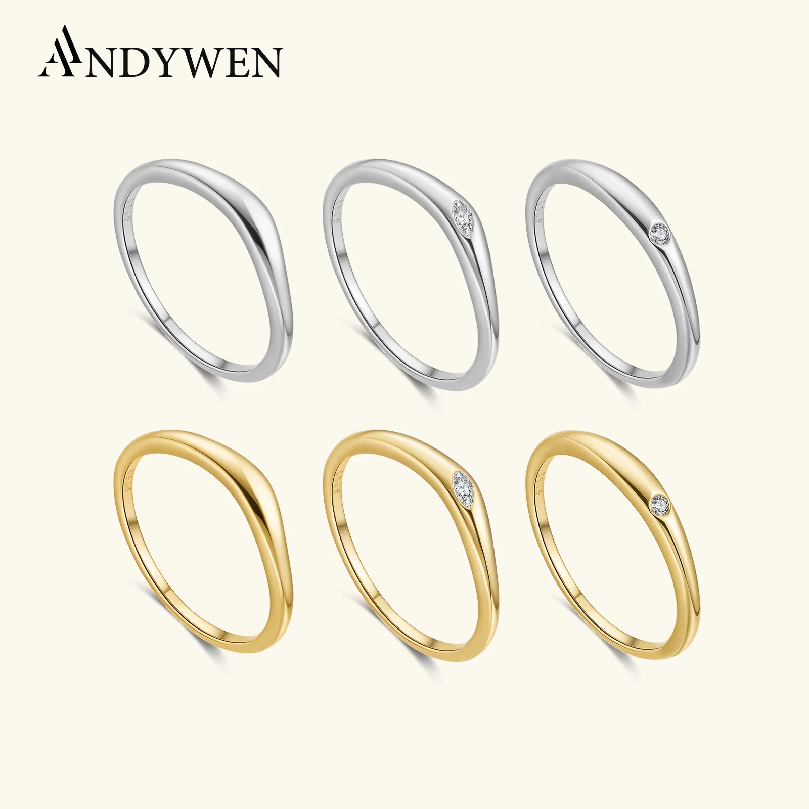 

ANDYWEN 925 Sterling Silver Minimalist Round Marquise Zircon Ring Set 2025 Women Rock Punk Gift Daily Women Jewelry