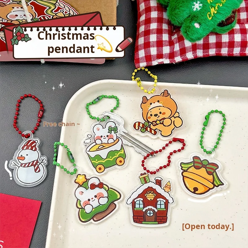 

Christmas Cartoon bell Santa Claus Acrylic keychain cute snowman bear Bag Pendant charm Keyring Friends Gifts accessaries