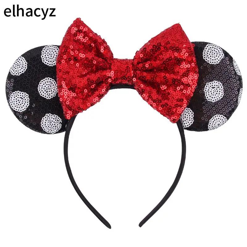 2024 Chic Disney Embroidery Sequin Minnie Ears Headband DOT Bow Hairband Girls Women Party Head Wear Kids DIY Hair Accessories