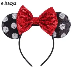 2024 Chic Disney Embroidery Sequin Minnie Ears Headband DOT Bow Hairband Girls Women Party Head Wear Kids DIY Hair Accessories