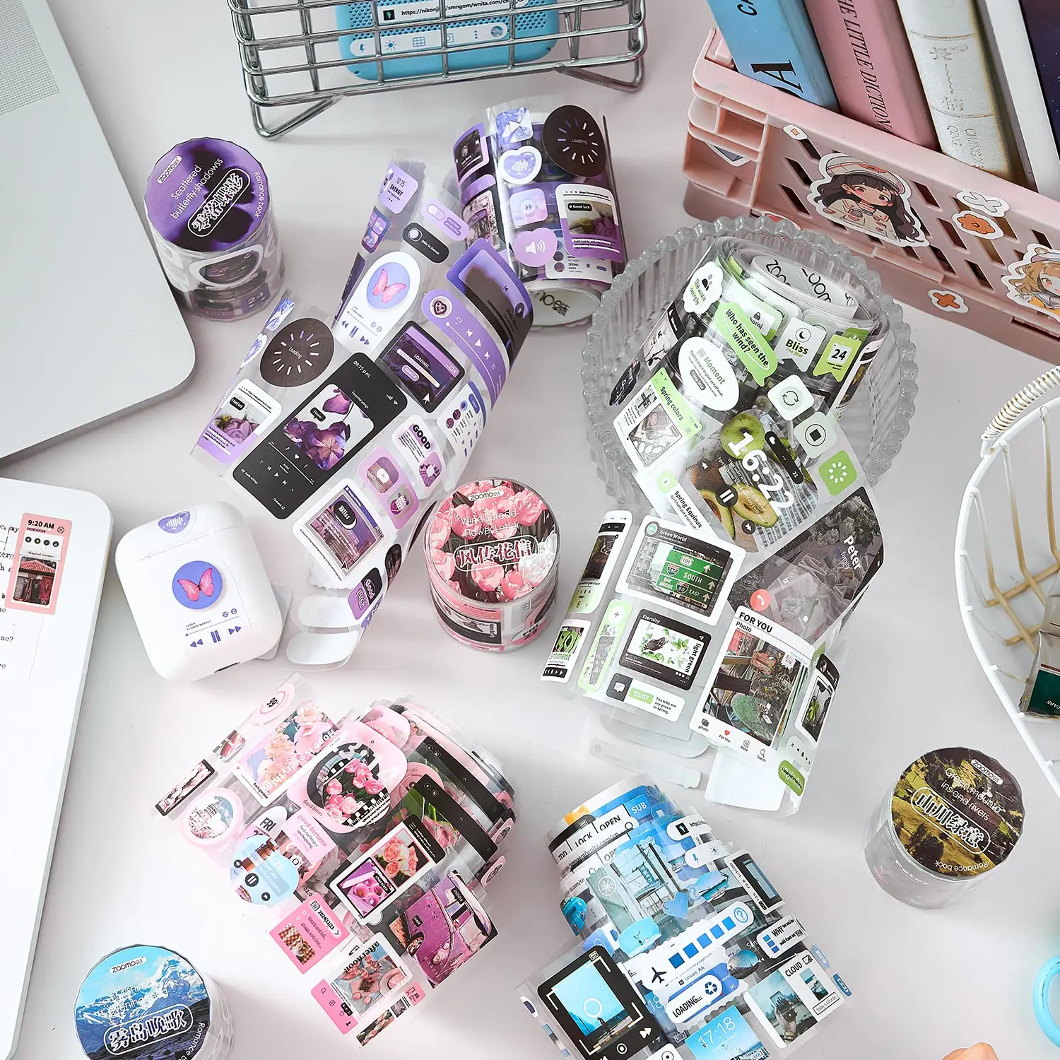 Ins Simple Basic Korean Tape Mist Island Evening Song Series Handbook Decoration DIY Material Stickers