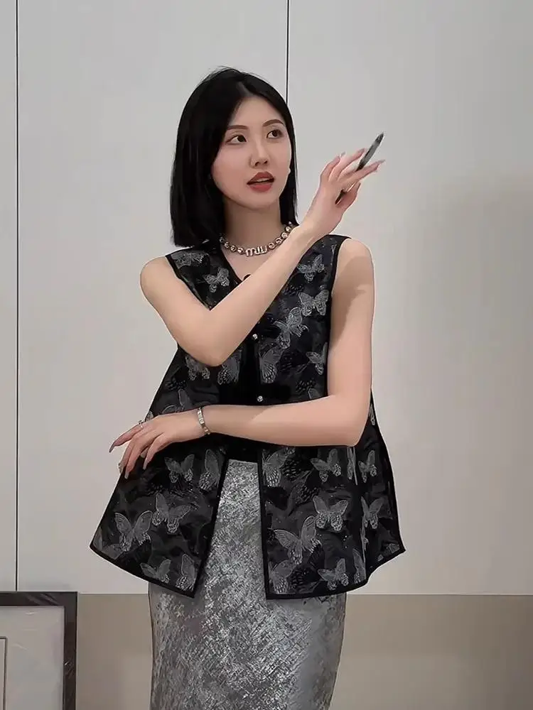 Nieuwe Chinese Sle Geborduurd Vest Vrouwen Lente Herfst 2025, Retro Knop Svel Top Vrouwen High-End Gevoel oulder Pad