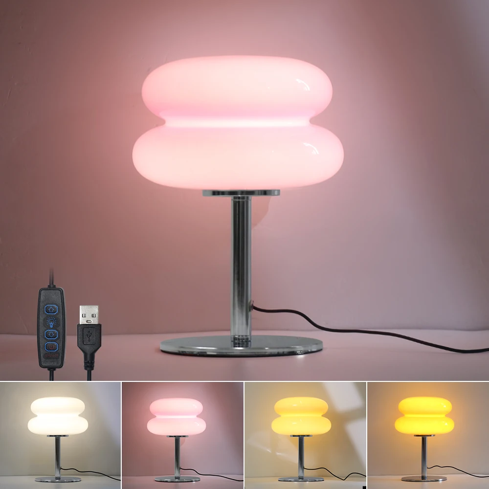 

LED Macaron Glass Lamp Table Mood Night Light 3000K/4000K Bedroom Desk Lamps Macaron Room Decorating Items Atmosphere Lighting