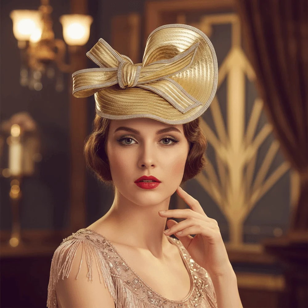 Retro Exquisiter Vintage Fascinator Hut Eleganter Süßer Braut-Kopfschmuck Schleifenknoten Haarband Formeller Hut Kentucky Kopfbedeckung Hochzeitshut – Detail 4