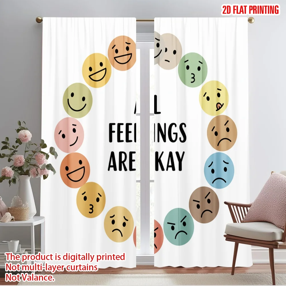

2pcs 2D flat printing Party Window Curtains All Feelings Okay Emoticons Polyester Without Electricity Birthday Party Use for