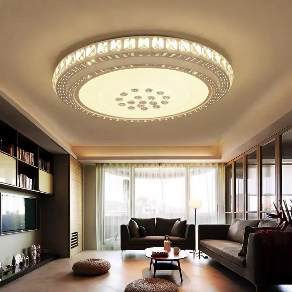 

Living Room Rectangle Circle Lamp Crystal Light LED Ceiling Light with Ironware Frame for Bedroom Restaurant Balcony Changable