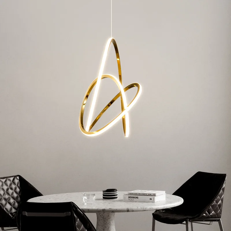 Imagem -02 - Modern Gold Ring Led Pendant Light Criatividade Círculo Sala de Jantar Bar Lustre Iluminação Interior Casa Quarto Lustre Pendurado Lâmpada