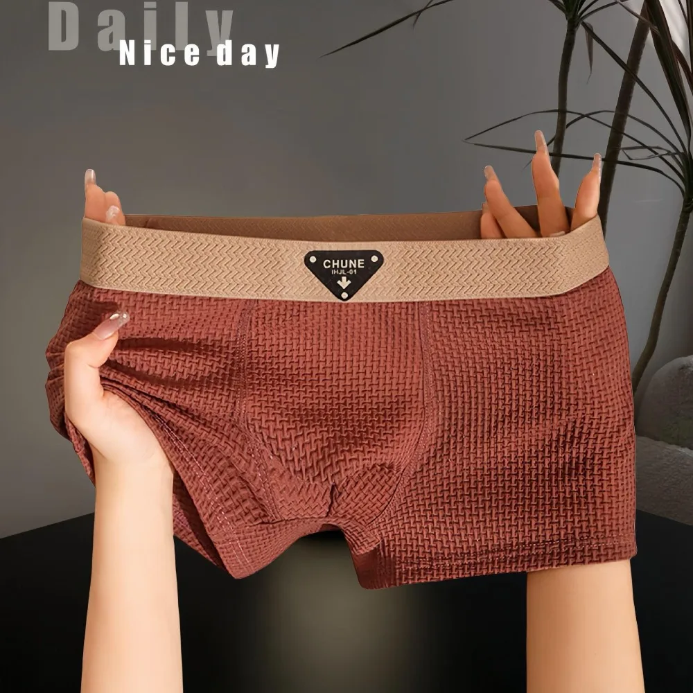 

3Pcs Fashion Traceless Men's Ice Slik Panties Underpants Mid Waist Seamless Briefs Simple Flat Pants Underwears for Man Male