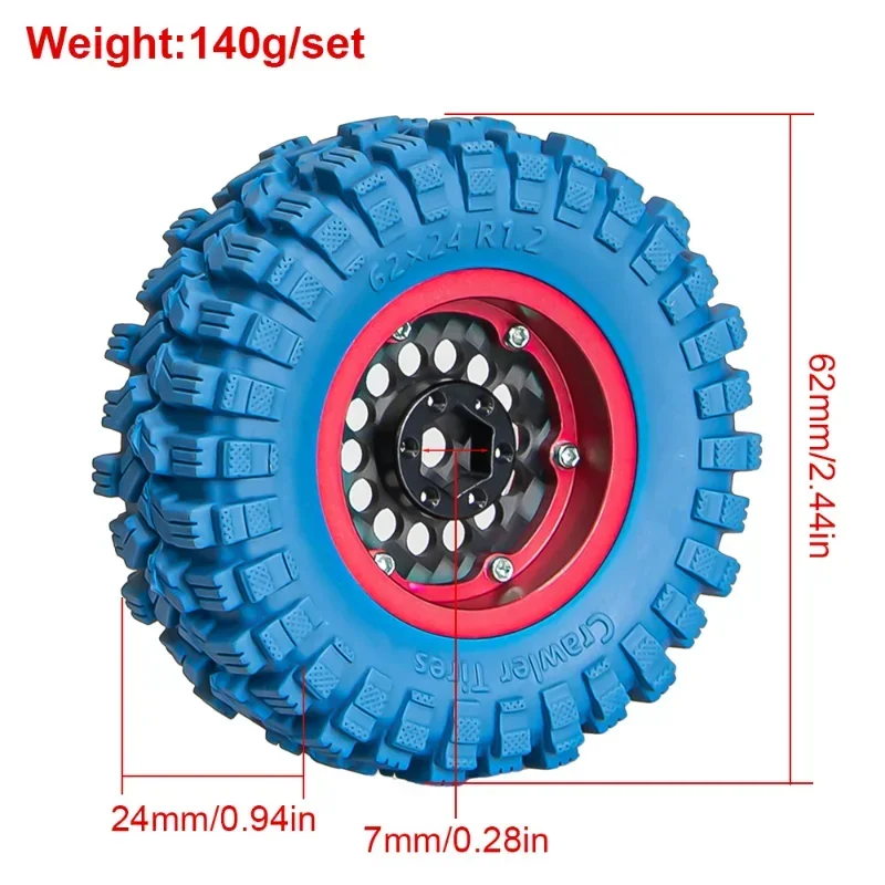 Trail Vehicle Wheel Tire Set, 1.2 Inch Rubber Tires with Aluminum Centers, Four Piece Set for SCX24 FMS 1/18 Scale Daily Use