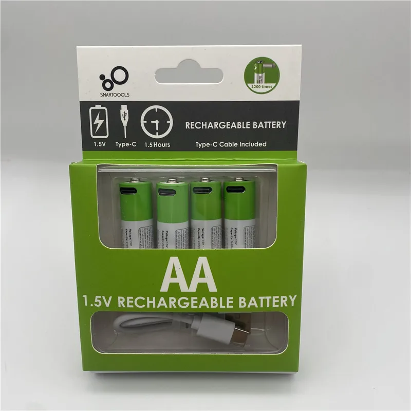 1.5V AA 2600mWh AAA 750mWh Li-ion Batteries For Mouse,Clock,Shaver,Hermometer+TYPE-C Cable AA+AAA USB Rechargeable battery