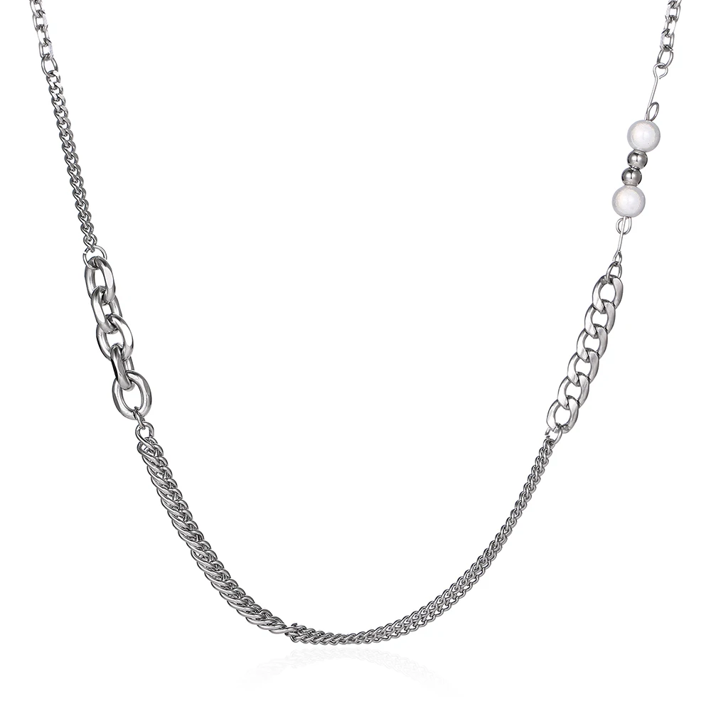 Stainless Steel Reflection Artificial Pearl O-Chain Fashion Trend Minimalist Men Necklace Jewelry Gift For Him
