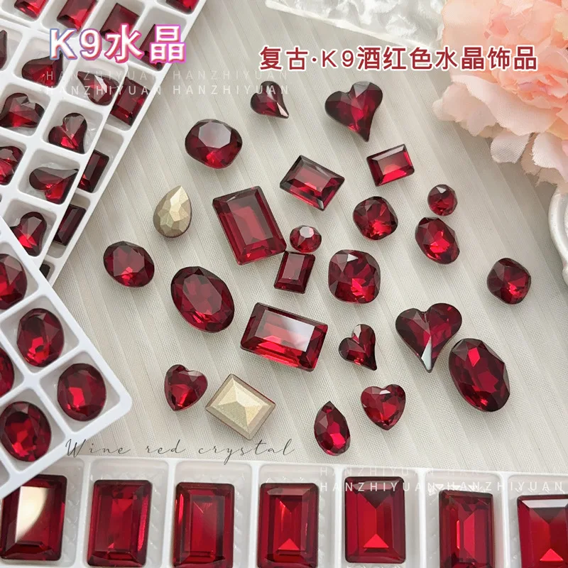 5 pçs prego strass encantos cristal arte do prego escuro borgonha angora diamante vermelho coração diamante acessórios