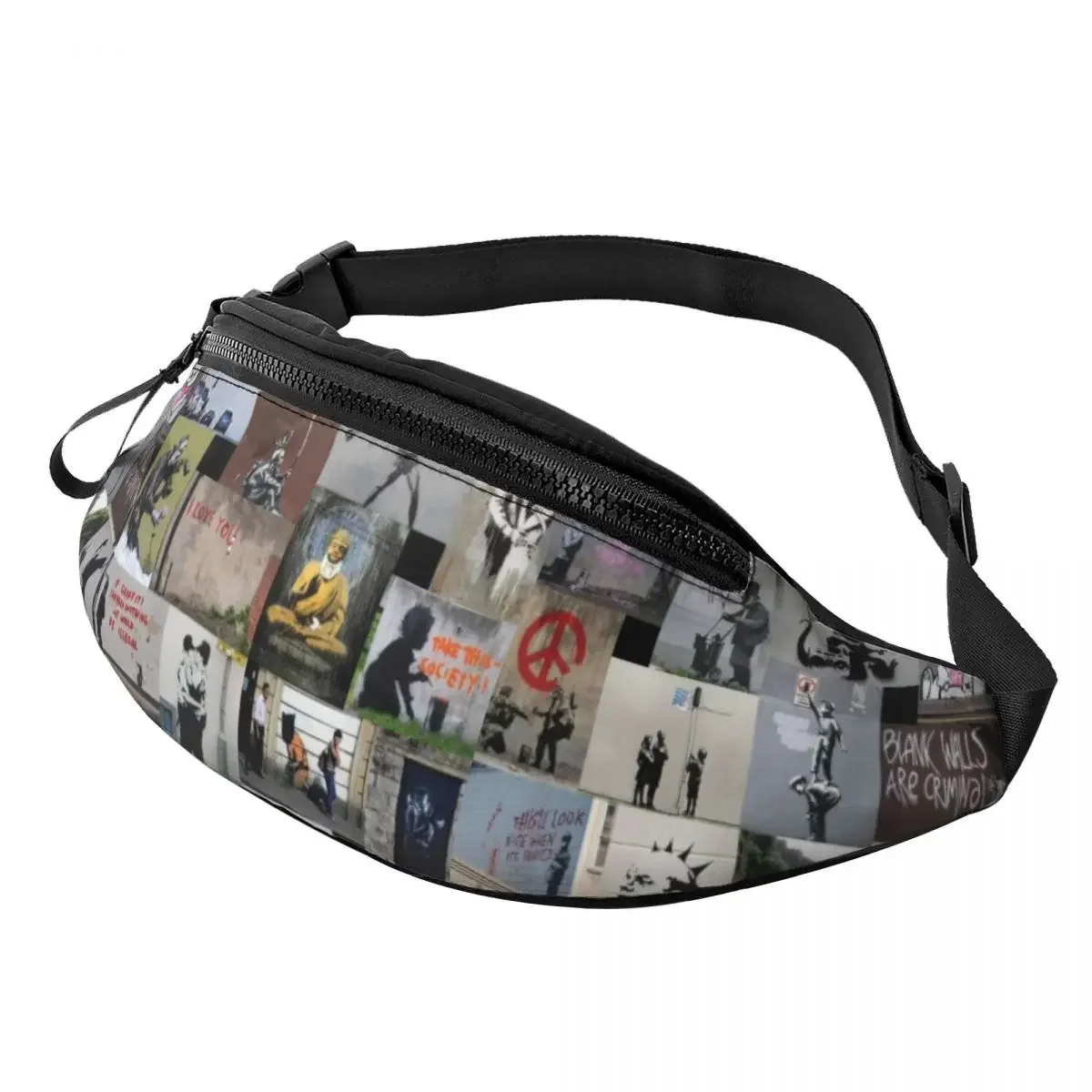 Cool Banksy Street Graffiti Fanny Pack for Travel Hiking Men Women London Pop Art Crossbody Waist Bag Phone Money Pouch