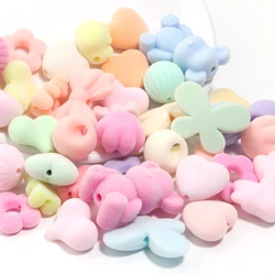 10Pcs Acrylic Flocked Beads Various Shapes Mixed Color Loose Bead for Autumn Winter Jewelry Accessories DIY Bracelets Earrings