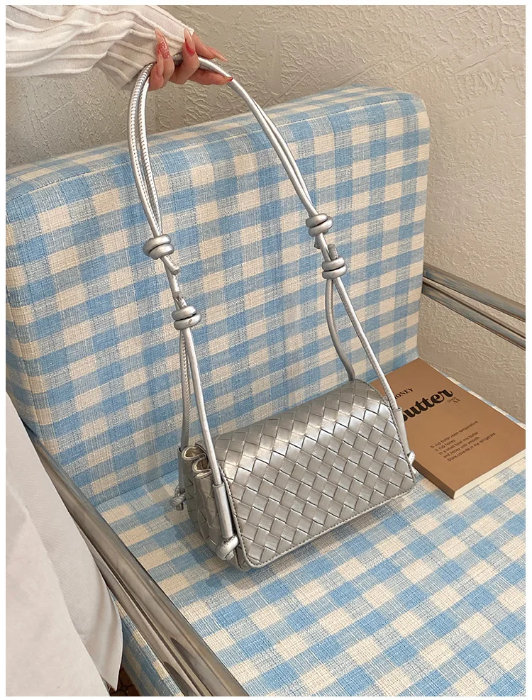 Bolso Bandolera Y2K para Mujer, Modelo LinJ2026, Tejido, de un Solo Hombro, Pequeño y Cuadrado, Bolso de Mano Moderno, Exclus...