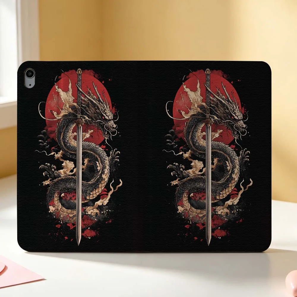Japanese Style Dragon Pen Tray For Apple iPad Pro Mini A16 A17 A14 4 5 6 7 6th 12th Gen 9.7 12.9 11 13 M4 inch Tablet Case