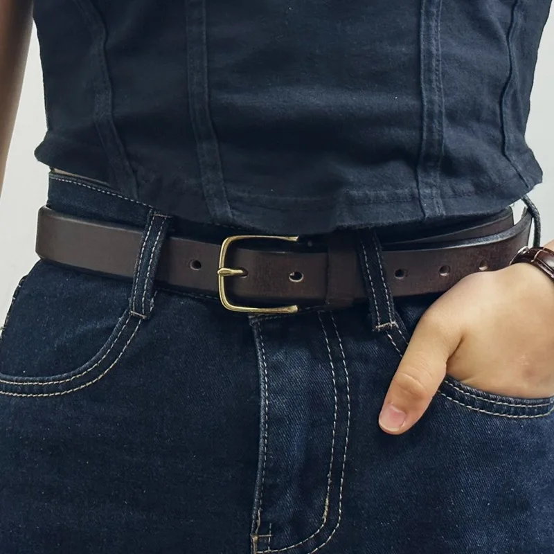 2.8cm Genuine Leather Belt for Women Italian First-layer Cowhide Solid Brass Heel Bar Buckle 5mm Thickened Women's Waist Belts