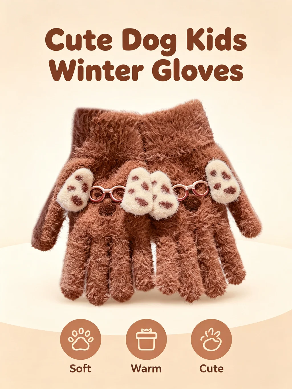 2026 Süße Winterhandschuhe für Kinder mit Hunde-Motiv, weiches Kunstfell, warm, gestrickt, mit vollen Fingern, für Jungen und Mädchen, für kaltes Wetter – Detail 1