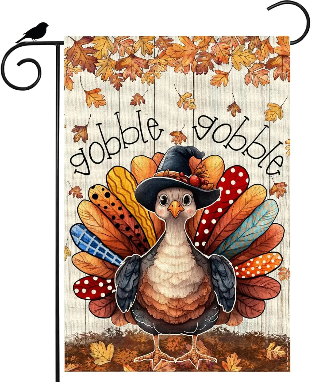 Thanksgiving Gobble turkey Maple Leaves Fall Garden Flag Yard Flag 12x18 Inch Double Sided Small Mini Outdoor Outside Farmho SSL