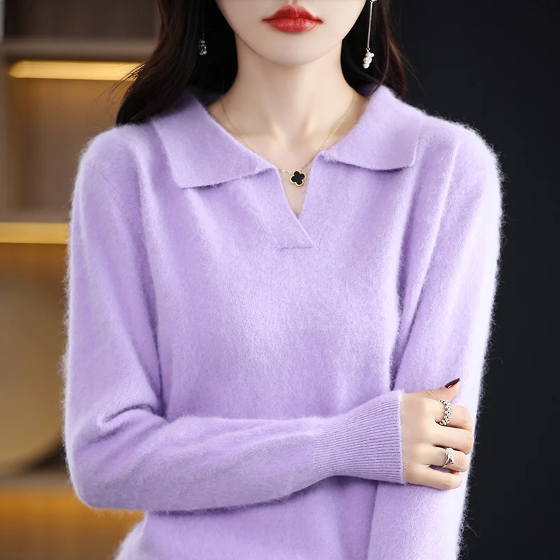 Cashmere Sweater Women\'s 100% Pure Mink Cashmere Women\'s Pullover Knitted Sweater Korean Fashion Underlay Loose Top