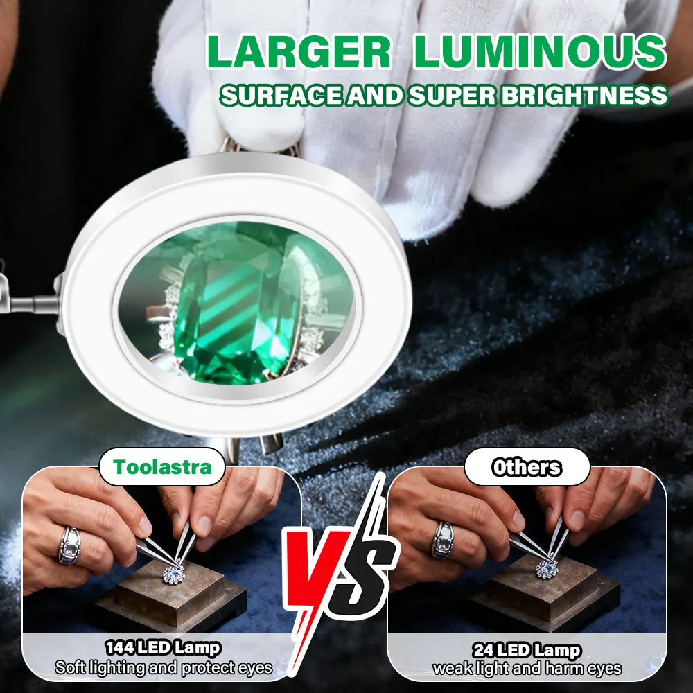 Triple Color 72LED Magnifying Glass Lamp 8X/10X Magnification USB-Powered for Jewelry Repair/Laboratory/Beauty Combo Tool Lamp