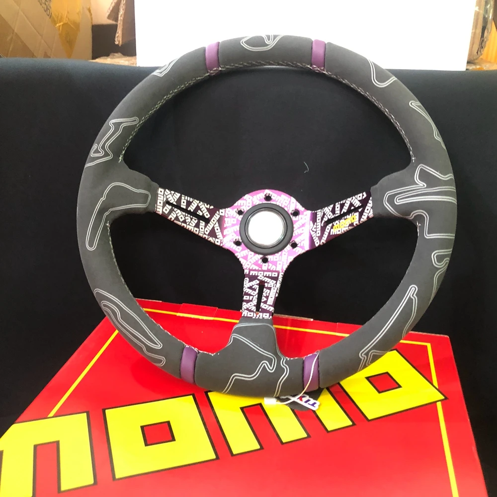 

Purple Universal Drift MOMO 14Inch Racing MOMO Ultra Steering Wheel Car JDM Suede Steering Wheel Volantes For VW HONDA TOYOTA