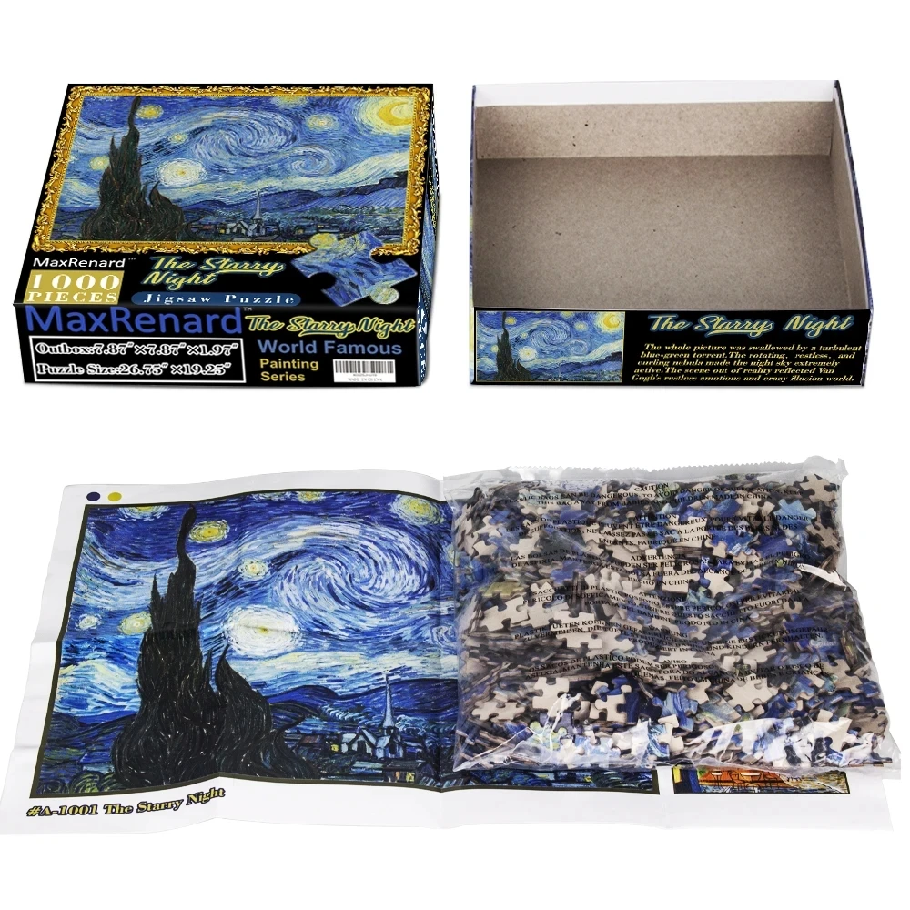 68*49cm MaxRenard 1000 Pieces Jigsaw Puzzles Famous Paintings Van Gogh The Starry Night Family Game Gift Home Wall Decoration