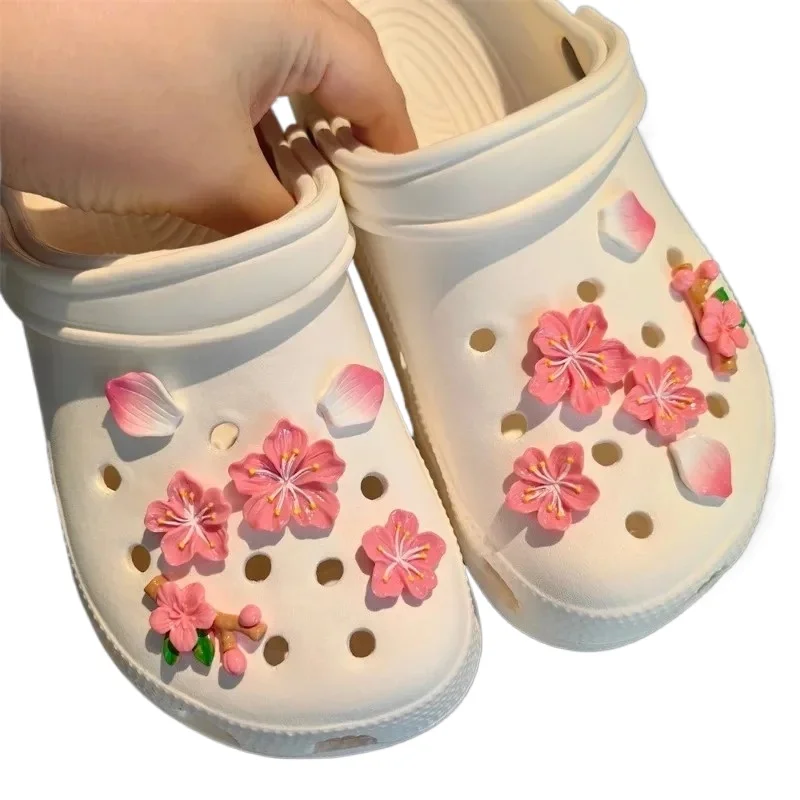 3D Cherry Flowers Set Shoe Charms Clogs Accessoriess DIY Slide Sandals Garden Shoe Decor Buckle Beach Bag Pins Girls Women Gifts