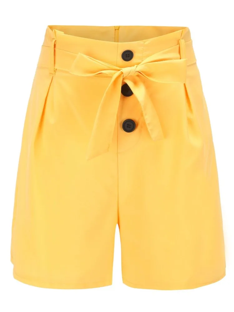 Y2K Five-quarter Pants Solid Color Button High Waist Strap Beach Summer Women's Casual Versatile Holiday Wide-leg Shorts Bottoms