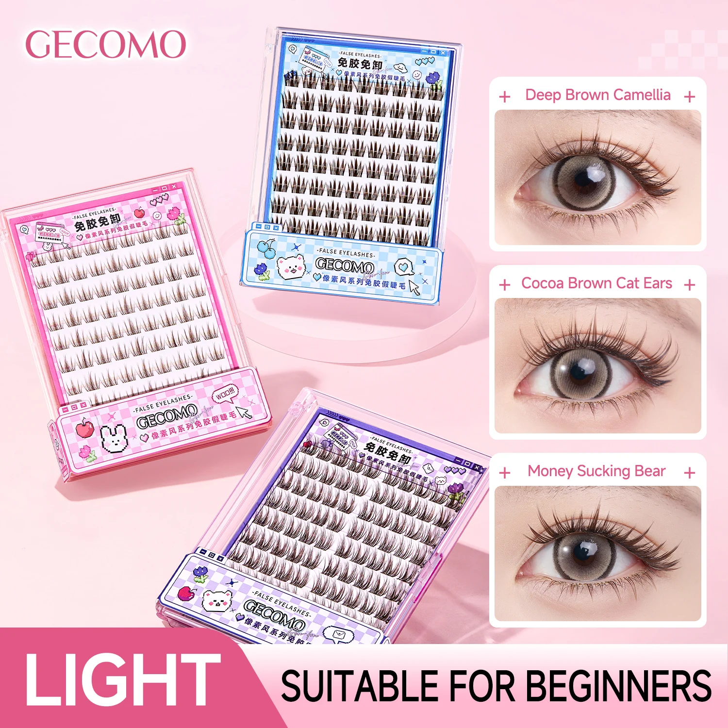 10 rijen lijmvrije valse wimpers Camellia gesegmenteerde zelfklevende bovenste wimpers Natuurlijke krullen Gemakkelijk te dragen voor oogmake-up