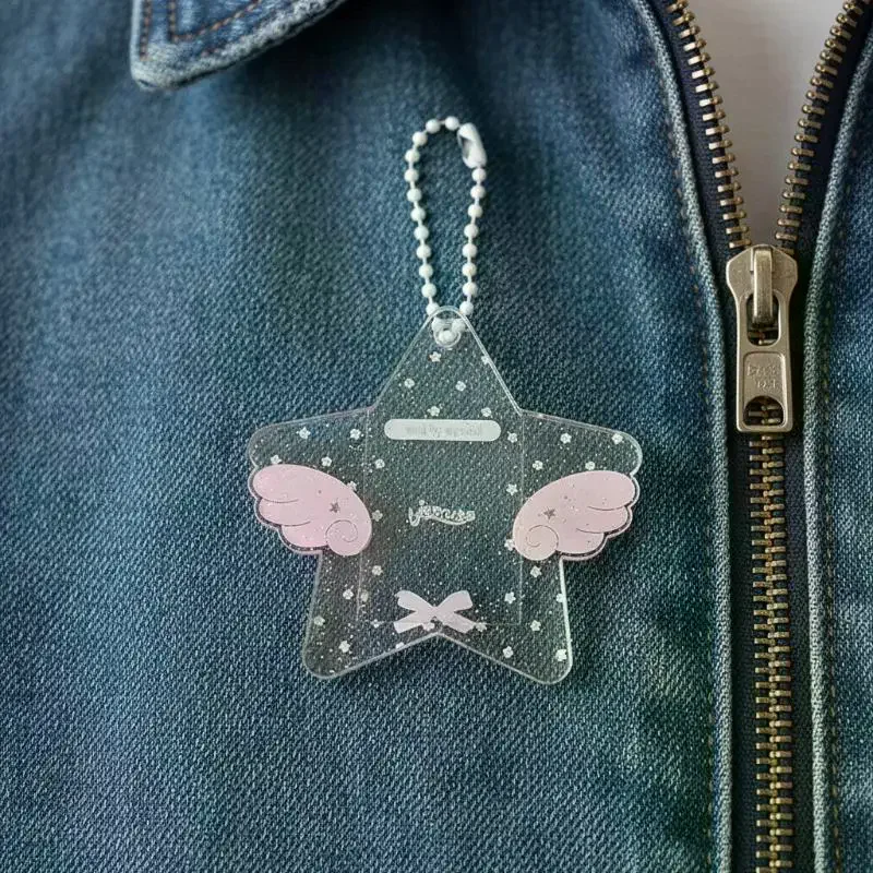 Cute Wing Star Acrylic Photocard Holder Keychain 1 Inch ID Photo Display Sleeve Kpop Card Holder Keychain Pendant Fans Gift