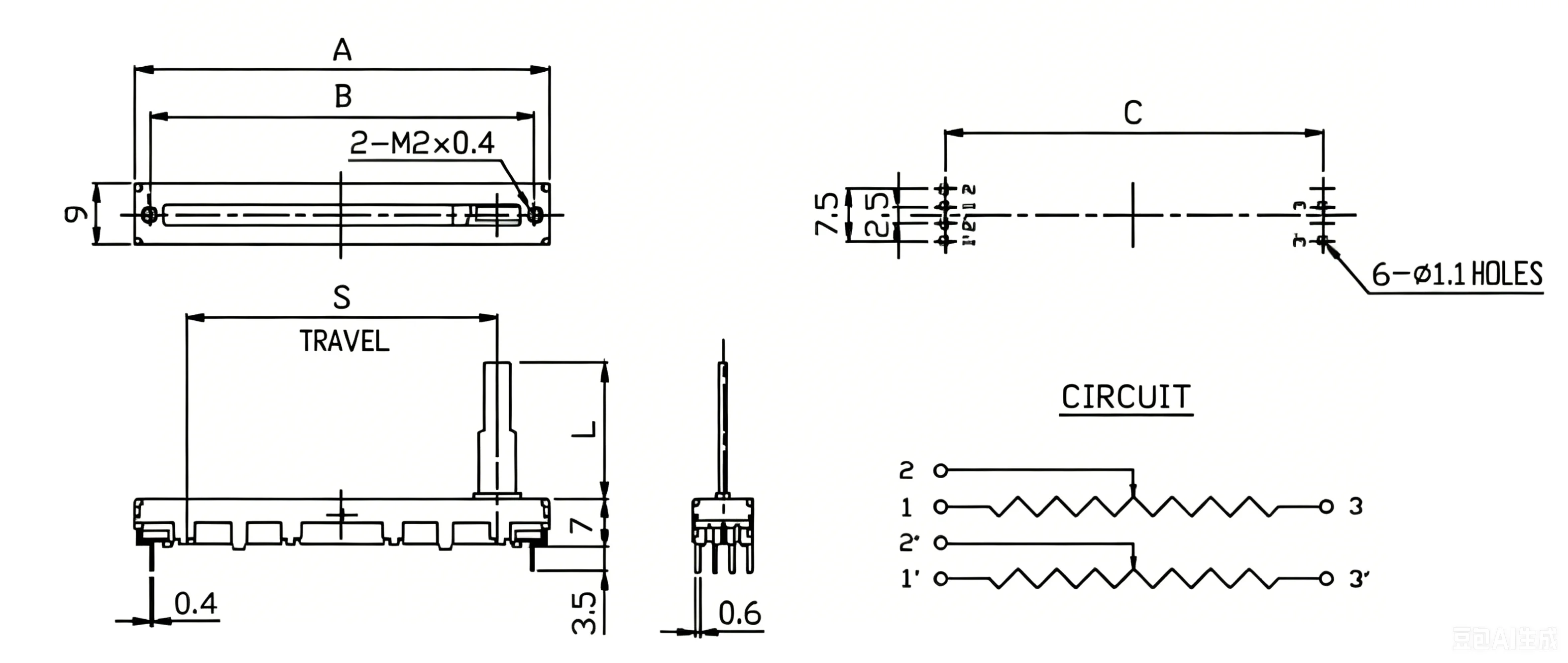 6cm 60MM double B10K B20K B50K A10K A20K A50K Original DJM 400 500 600 800 mixer fader volume potentiometer 15MM shaft-10PCS