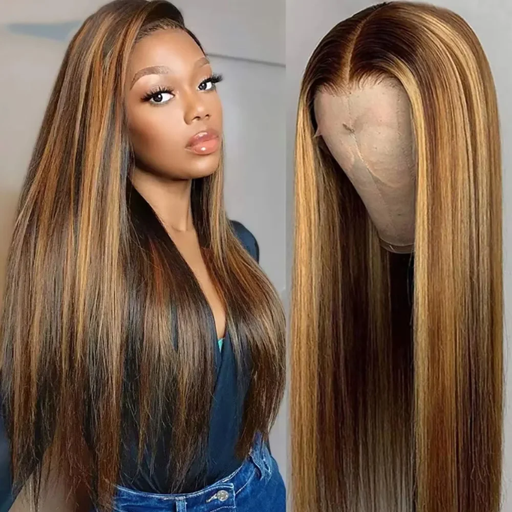 4/27 Straight Highlight 13x4 13x6 HD Lace Frontal 200% Density Wigs Honey Blonde Colored 36 Inch 100% human hair Wigs For Women