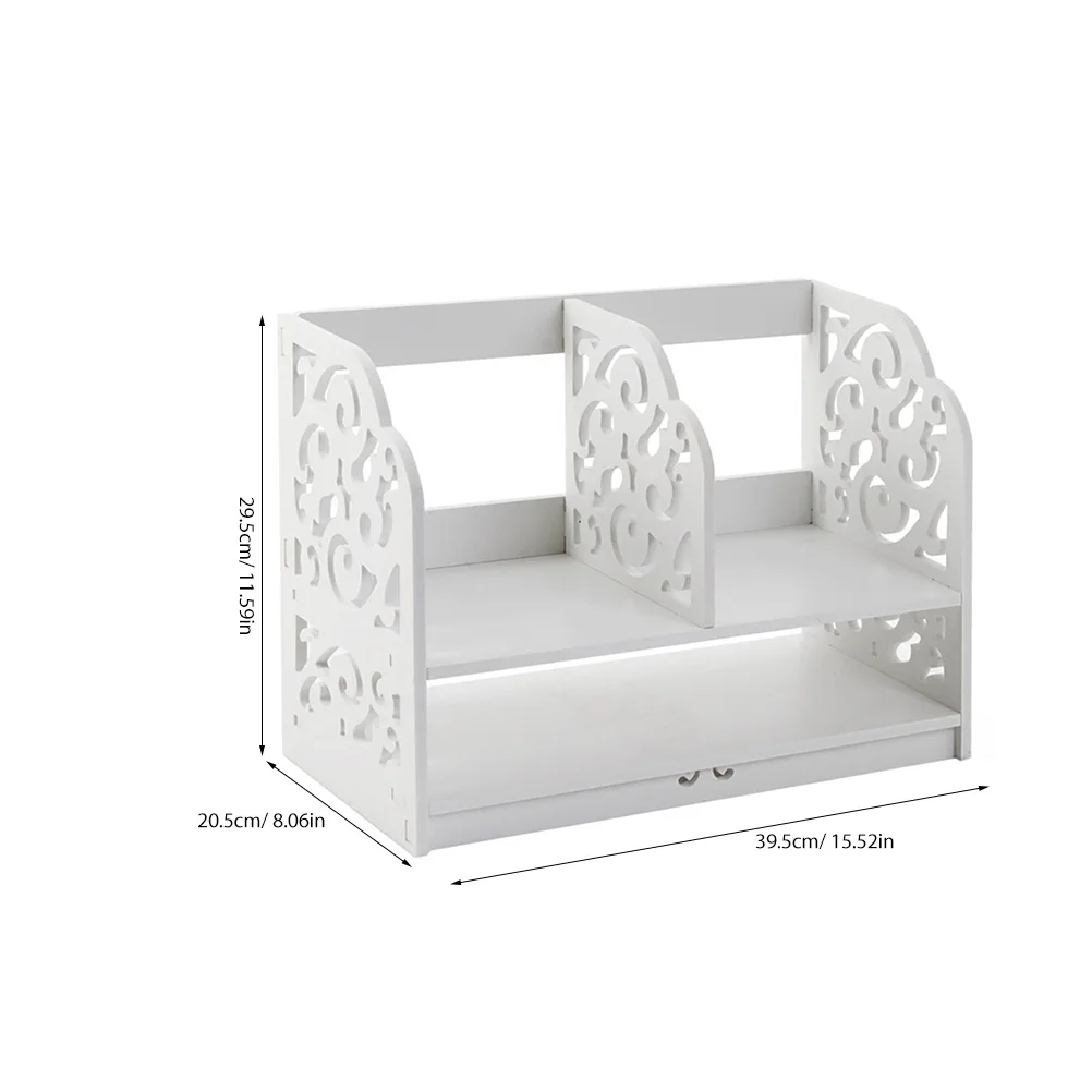 Wood plastic Storage Rack Desktop Bookshelf Tabletop Bookshelf Office ganizer Hollow Design Large Space Saving