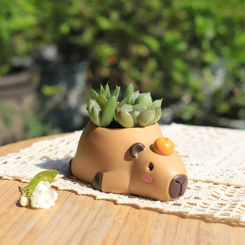 Roogo Kapibala Cartoon Minimalist Resin Eco-Friendly Cute Animal Planter Pot for Flower Pots & Bonsai Home & Garden Decor