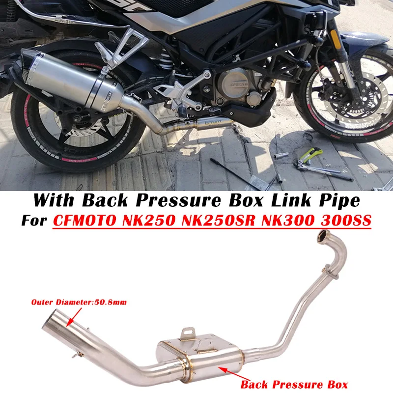 For CFMOTO NK250 250SR 300NK 300SS Motorcycle Exhaust Escape System Modified Muffler Back Pressure Box Front Middle Link Pipe