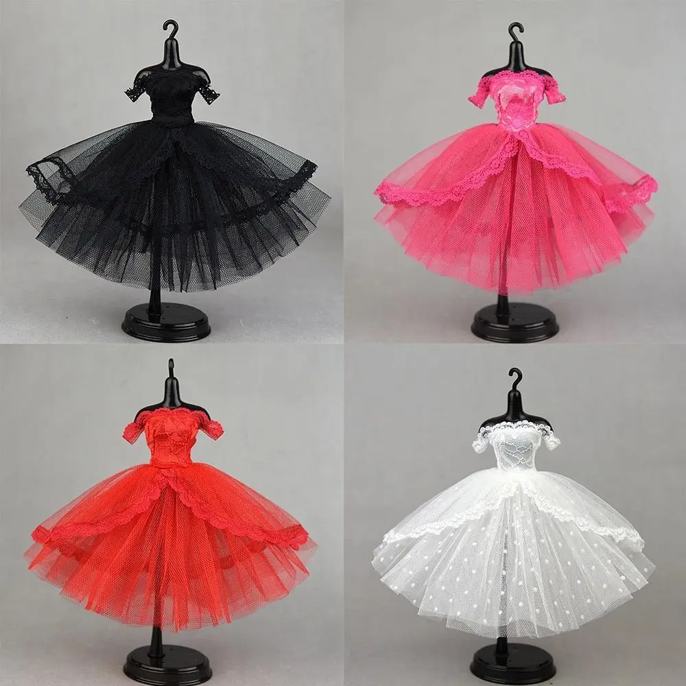 Girl Gift Dress Up Doll Dress Evening Party Tutu Dotted Lace Dolls Clothes Mini Black Prom Dress Doll Princess Dress DIY Toy