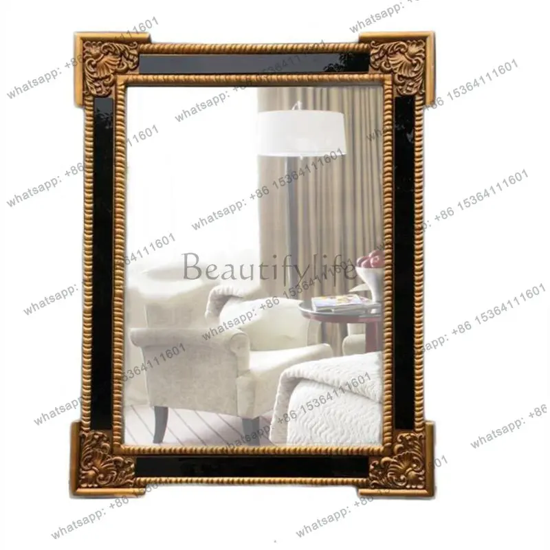 PG Bathroom Makeup Mirror Classic Hotel Large Fashion Style Wooden Frame Large Decorative Wall Hanging Entrance Mirror