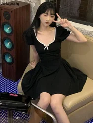 Dresses Women Kawaii Streetwear Hollow Out Design Campus Summer Japanese Style A-Line Date Charming Elegant Puff Sleeve Holiday