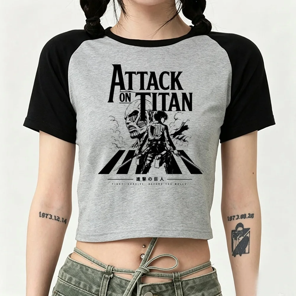 Attack on Titans crop top girl manga korean fashion emo graphic goth tshirt vintage manga gothic 2000s cheap
