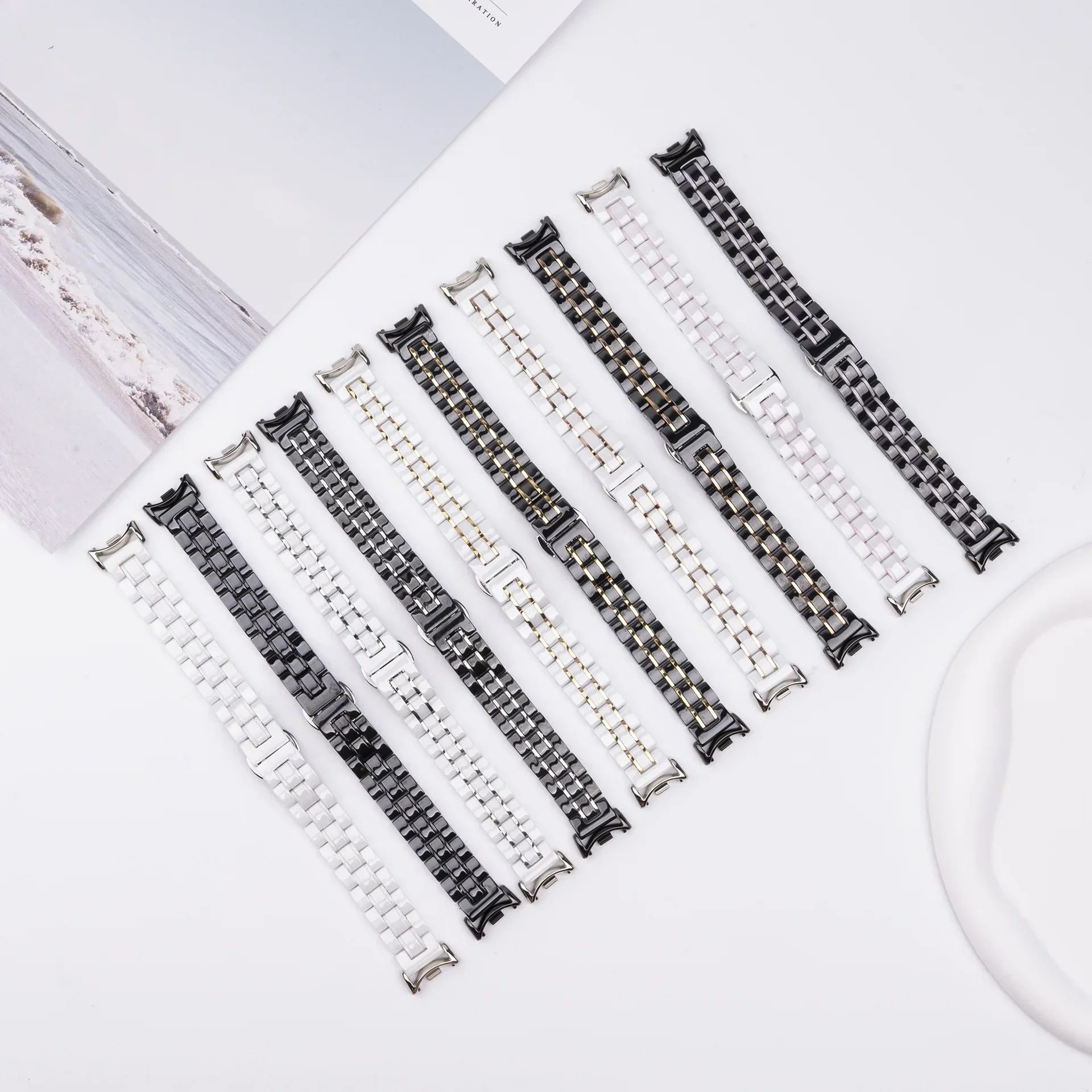 

watch bands Ceramic special edition fine five-baht stainless steel ceramic strap for Xiaomi band 8 9 bracelet 9 generation