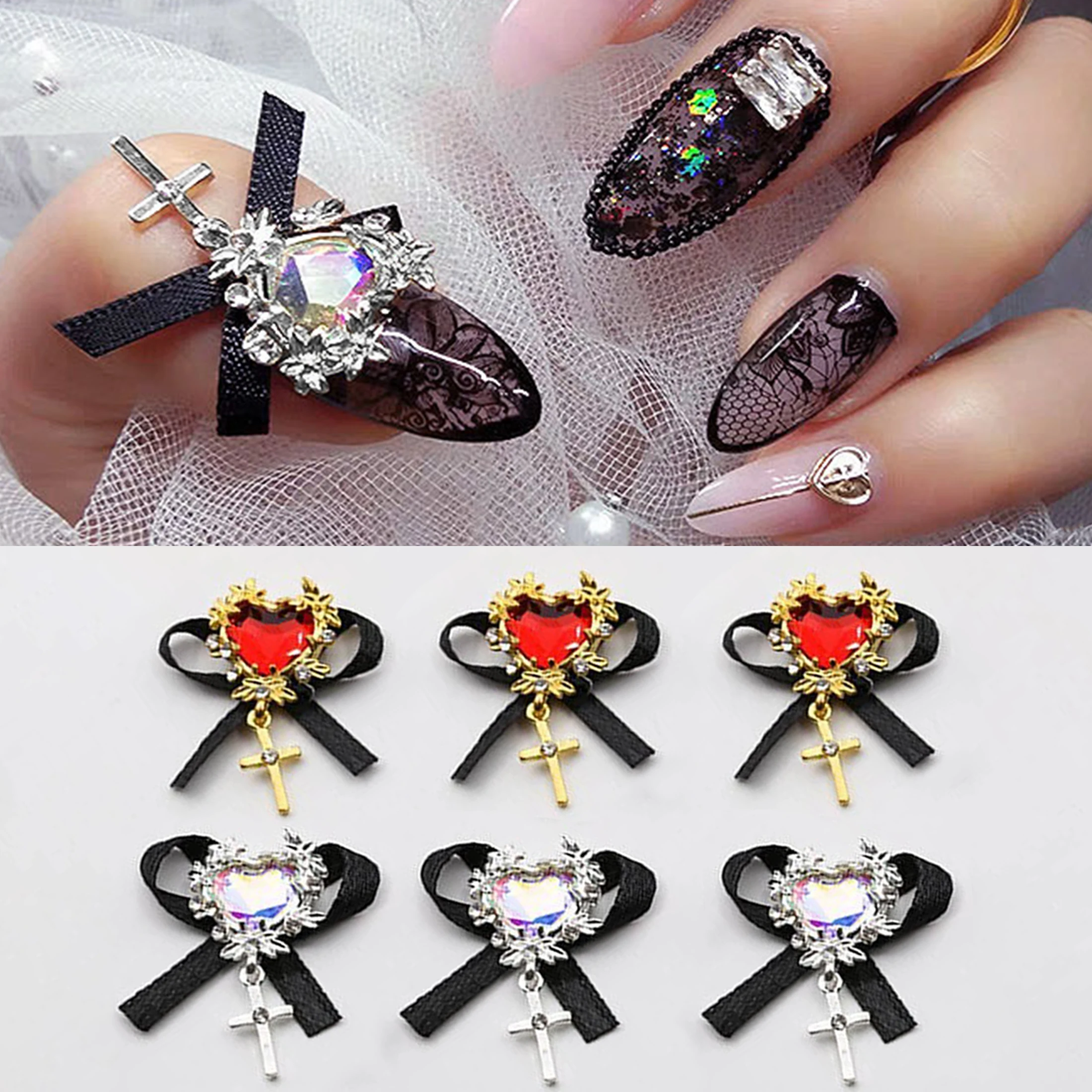 5pcs Y2K 3D Japanese Anime Sanrioed Nail Accessories 28MM Top Nail Art Charm Alloy Metal Bow Rhinestone Crystal Nails Decoration