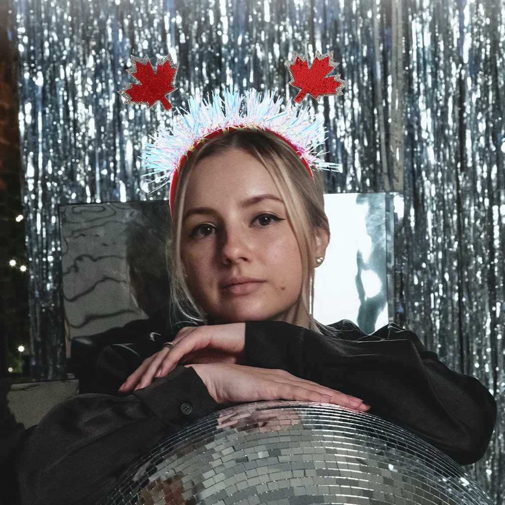 

4Pcs Thanksgiving Autumn Maple Leaf Tiara Iridescent Tinsel Headband Holiday Costume Accessories Holiday Headband for Women