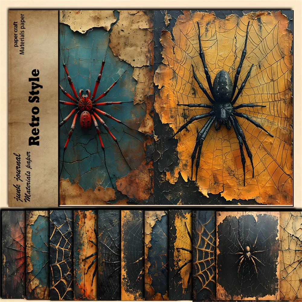 Vintage Style Dark Spider Web Series Pattern Spider World 10 arkuszy Materiał Tło Papier Ręcznie robiony śmieci Materiały do dzienników